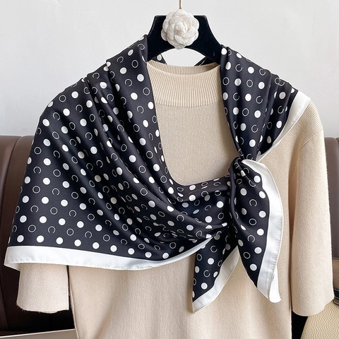 Polka Dot Square Scarf Elegant Twill Satin Satin Feel Sun Protection Beach Wrap For Women Professional Office Neck Scarf