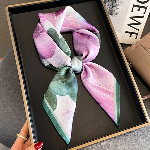 Foulard Quadrato In Raso Di Gelso Stampa Floreale Retro Elegante Sciarpa Per Donna Leggero Versatile Liscio Accessorio
