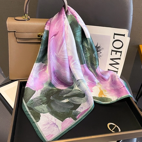 Foulard Quadrato In Raso Di Gelso Stampa Floreale Retro Elegante Sciarpa Per Donna Leggero Versatile Liscio Accessorio