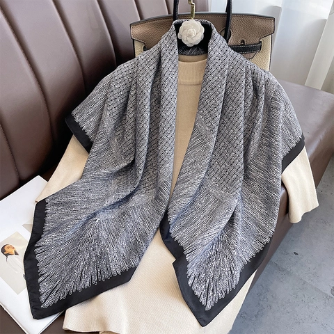 Sciarpa Quadrata Elegante Con Motivo Geometrico In Poliestere Twill Per Donna Stile Francese Versatile Setoso
