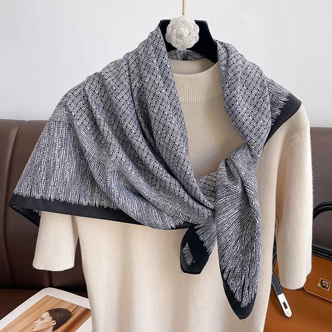 Sciarpa Quadrata Elegante Con Motivo Geometrico In Poliestere Twill Per Donna Stile Francese Versatile Setoso