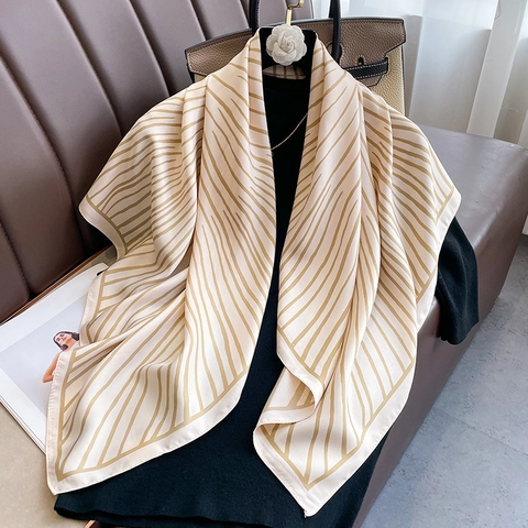 Écharpe Carrée Élégante En Twill De Satin Polyester Avec Motif Géométrique Solaire Style Français Vintage