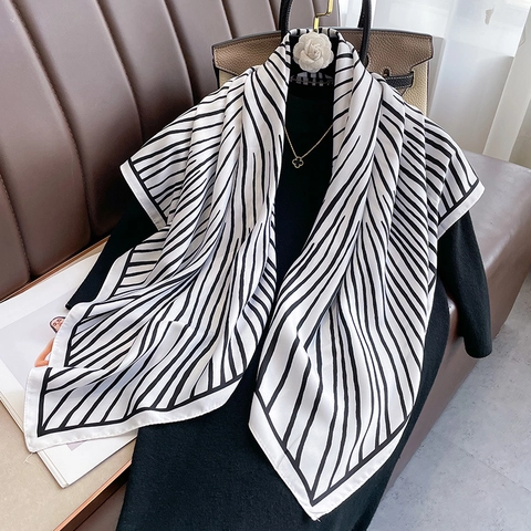 Écharpe Carrée Élégante En Twill De Satin Polyester Avec Motif Géométrique Solaire Style Français Vintage