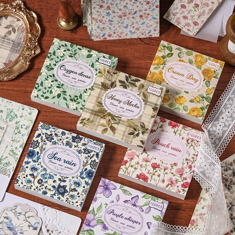 Vintage Floral Material Paper Non Adhesive Memo Pad For Scrapbooking Journaling DIY Decorative Stationery