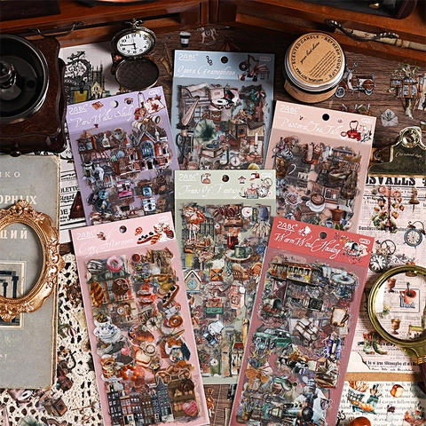 Vintage PET Wasserdichte Aufkleber Retro Ästhetik Europäische Architektur Kaffee Journaling Scrapbooking DIY Dekorative Aufkleber