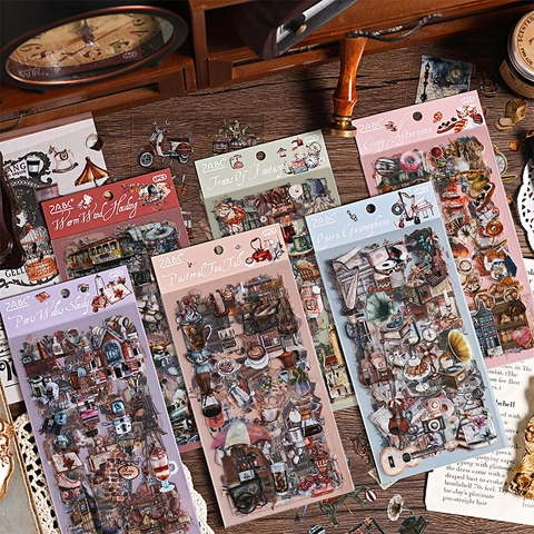 Vintage PET Wasserdichte Aufkleber Retro Ästhetik Europäische Architektur Kaffee Journaling Scrapbooking DIY Dekorative Aufkleber