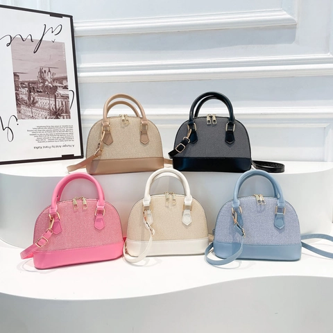 Shell Crossbody Bag PU Leather Patchwork Top Handle Shoulder Bag Retro Fashion Small Tote Women Dome Handbag