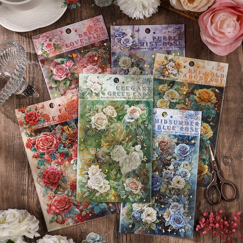 Adesivi Con Rose PET Impermeabile Stampa A Caldo Vintage Floreale DIY Scrapbooking Decalcomanie Per Diari