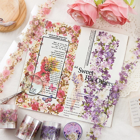 Nastro Decorativo PET Floreale Impermeabile Trasparente Adesivi Fiori Vintage Scrapbooking DIY Journaling Collage Artigianato Arte