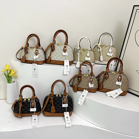 Borsa a Mano Vintage Monogramma a Conchiglia Per Donna Grande Capacità in Pelle PU Stampata Borsa a Tracolla Elegante