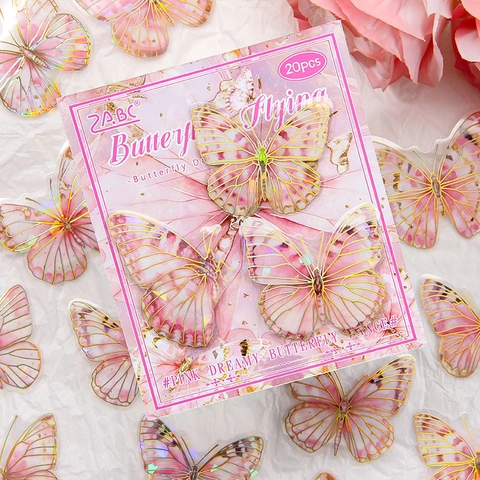 Adesivi Farfalla Materiale Scrapbooking PET Impermeabile Stampa Dorata Laser Estetica Decorazione Per Diari