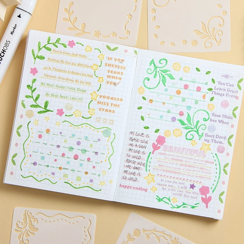 Floral Hollow Painting Stencils DIY Scrapbooking Journal Decoration Drawing Templates Reusable Washable PP Plastic Artistic Border