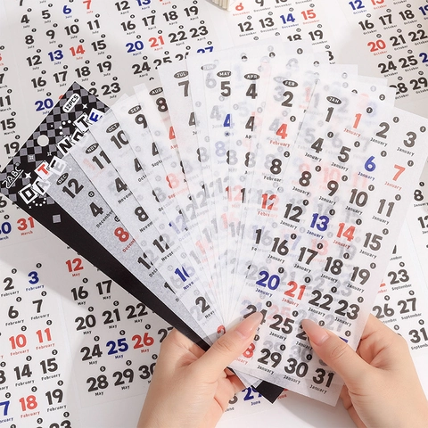Calendar Date Stickers Washi Paper Translucent Annual Date Journaling Stickers For Planners Notebooks Scrapbooking Vintage Aesthetic