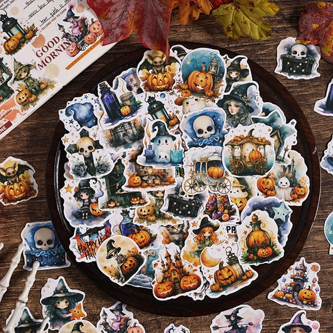 Adesivi Per Halloween Acquerello Zucca Fantasma Strega Gatto Decalcomanie Adesive Per Scrapbooking DIY