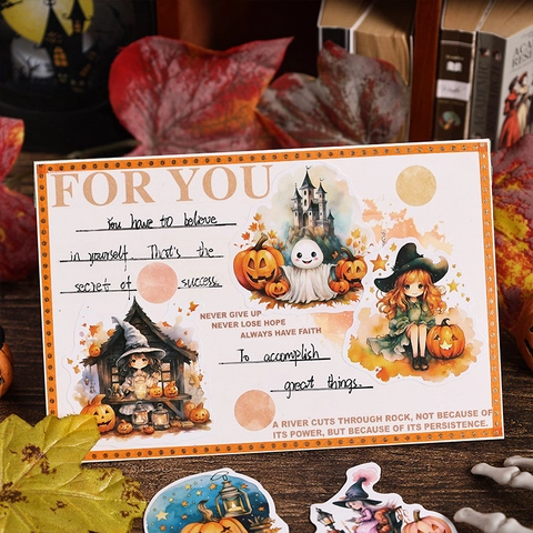 Adesivi Per Halloween Acquerello Zucca Fantasma Strega Gatto Decalcomanie Adesive Per Scrapbooking DIY