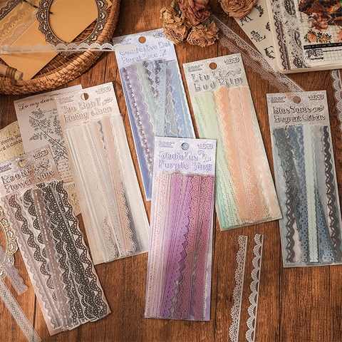 Vintage Lace PET Stickers Waterproof Retro Floral Vine Hollow Out For DIY Scrapbooking Journal Decoration Aesthetic