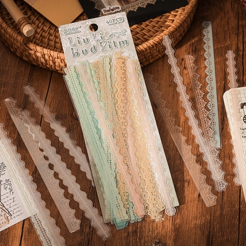 Vintage Lace PET Stickers Waterproof Retro Floral Vine Hollow Out For DIY Scrapbooking Journal Decoration Aesthetic