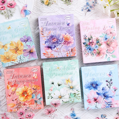 PET Floral Butterfly Stickers Vintage Flower Scrapbooking Decoration Supplies For DIY Journal Diary Art Crafts Planner
