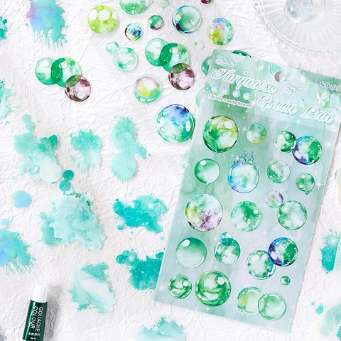 Watercolor Bubble Stickers PET Translucent Dreamy Round Sticker Sheets For Scrapbooking DIY Craft Journal Decorating