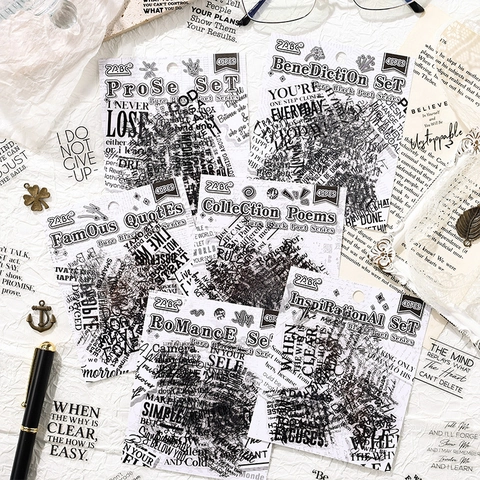 Vintage Englische Zitat Aufkleber Wasserdichtes PET Material Pure Black Poet Serie Für Scrapbooking DIY Journal Deko Sätze