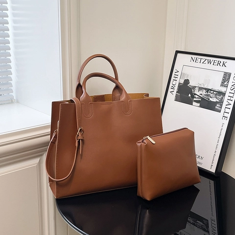 Bolso Tote Grande De Cuero PU Y Bolsa Organizadora Para Mujer Bolso De Hombro Cruzado Minimalista