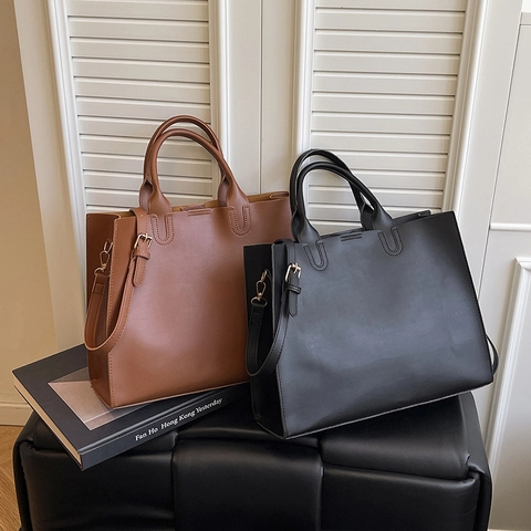Bolso Tote Grande De Cuero PU Y Bolsa Organizadora Para Mujer Bolso De Hombro Cruzado Minimalista