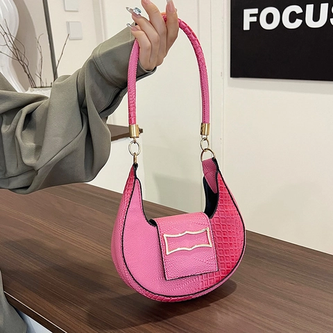 Borsa a Tracolla a Mezzaluna in Pelle PU con Motivo a Coccodrillo per Donna Borsa Sottobraccio Fibbia Dorata Hobo di Nicchia Piccola