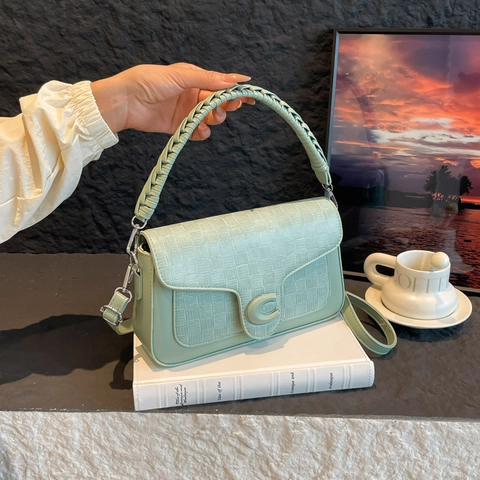 Koreaanse Stijl Geruite Zadeltas Voor Vrouwen Vintage PU Leren Crossbody Tas Met Metalen C Gesp Gevlochten Handvat Schoudertas