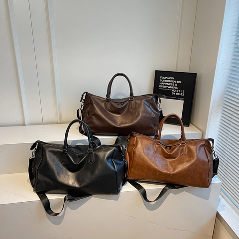 Borsa Da Viaggio In Pelle PU Retrò Grande Capacità Con Scomparto Per Scarpe Uomini Donne Palestra Fine Settimana
