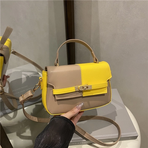 Borsa A Mano In Pelle PU Colore A Contrasto Design Strutturato Vintage Chiusura A Girello Borsa A Tracolla Per Donna Moda Design Nicchia