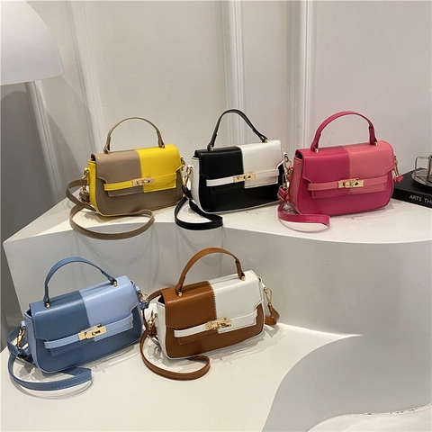 Borsa A Mano In Pelle PU Colore A Contrasto Design Strutturato Vintage Chiusura A Girello Borsa A Tracolla Per Donna Moda Design Nicchia