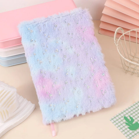 Mignon Carnet En Peluche Séquins Coeur Dégradé Tie Dye Journal Papeterie Douce Pour Filles Étudiants Marque Page
