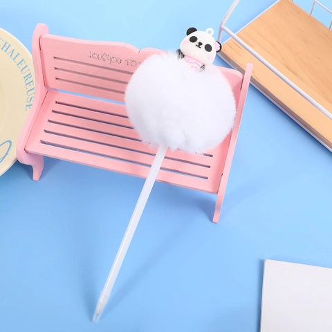 Stylo à Bille Créatif Panda avec Gros Pompon en Peluche Anti-stress Stylo d'Écriture Nouveauté pour Étudiants École Bureau Papeterie Cadeau