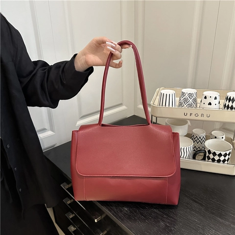 Retro PU Leren Flap Tote Tas Grote Capaciteit Minimalistische Schoudertas Voor Dames Woon-werkverkeer Vintage Chic