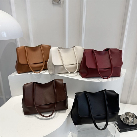 Retro PU Leren Flap Tote Tas Grote Capaciteit Minimalistische Schoudertas Voor Dames Woon-werkverkeer Vintage Chic
