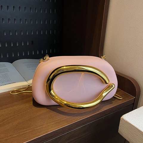 Elegante Borsa da Sera da Donna Con Manico in Metallo Tracolla a Catena Minimalista in Acrilico Pelle PU per Feste