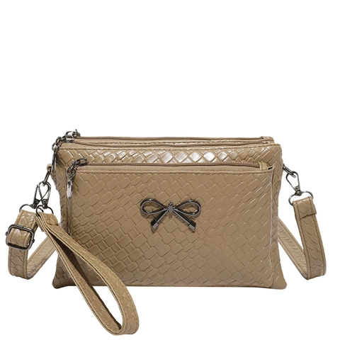 Borsa a Tracolla da Donna in Pelle PU Intrecciata Fiocco in Metallo di Moda Tasca con Cerniera Multistrato Borsa a Mano Grande Capacità