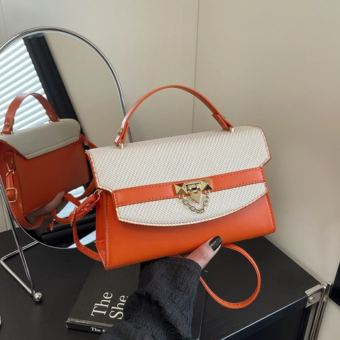 Borsa A Tracolla Da Donna Pelle PU Trama Intrecciata Patchwork Designer Di Nicchia Borsetta Chiusura Metallica Catena Piccola Squadrata