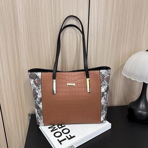 Patchwork Krokodil Schlangenmuster Einkaufstasche Für Damen PU Leder Große Kapazität Schultertasche Mode Pendeln Handtasche