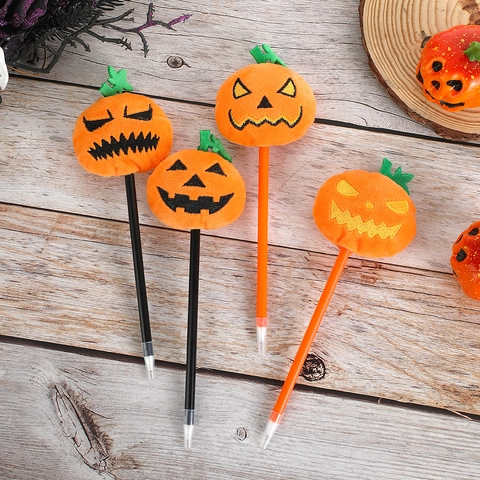 Halloween Pumpkin Plush Ballpoint Pen Cartoon Creative Jack-O-Lantern Writing Pen For Party Favors Office School Students Stationery Gift