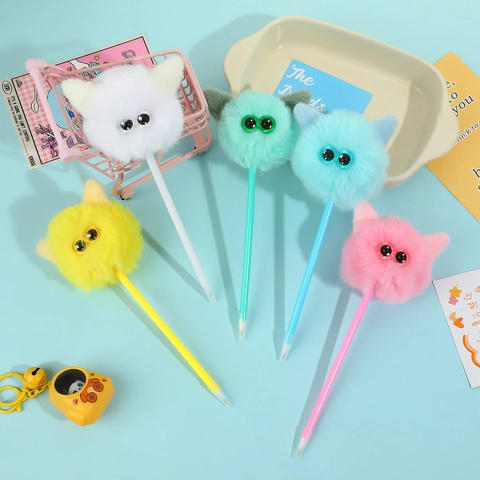 Penna a Sfera con Sfera di Peluche Cartoon in Pelo di Coniglio Occhi Grandi Orecchie di Volpe Penna per Scuola Ufficio Regalo