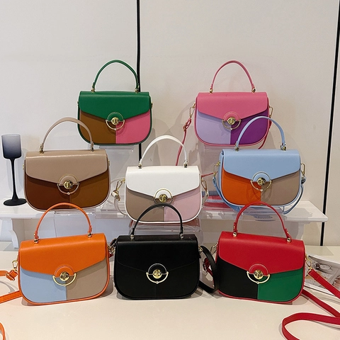 Borsa a Scatola Vintage a Blocchi di Colore per Donna Borsa a Tracolla a Sella in Pelle PU Con Borsa a Mano a Tracolla di Moda