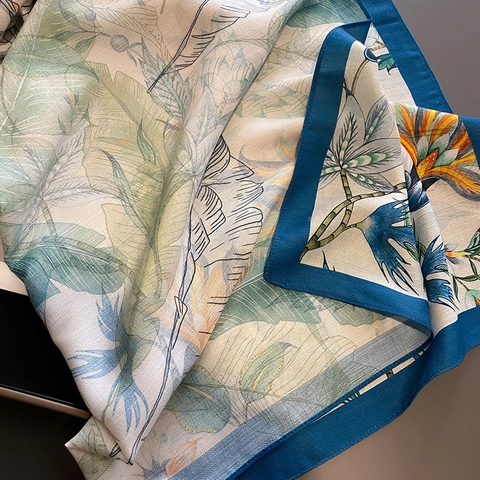 Elegant Floral Print Square Scarf Satin Feel Polyester Head Neck Wrap For Women French Retro Style Lightweight Shawl