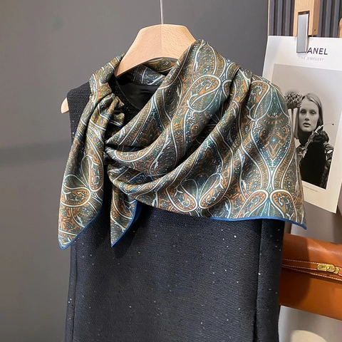 Quadratischer Schal Mit Paisley Muster Eleganter Polyester Satin Schal Großer Retro Geometrischer Damenschal Accessoire