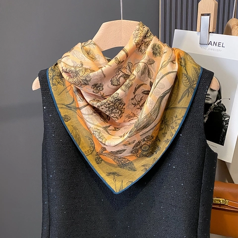 Grande Sciarpa Quadrata Poliestere Satin Raso Doppia Faccia Stampa Floreale Geometrica Elegante Scialle Versatile Donna