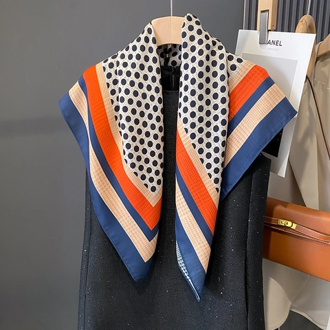 Damen Polka Dot Quadratischer Satinnähnlicher Polyester Schal Doppelseitiger Geometrischer Druck Eleganter Schal