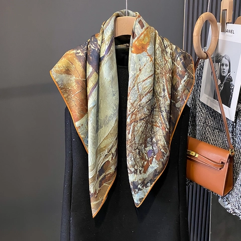 Polyester Satin Quadratisches Halstuch Abstrakte Kunst Ölgemälde Druck Elegantes Sonnenschutz Mode Halstuch
