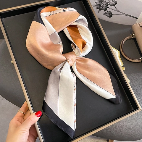 Sjaal Van Pure Moerbeizijde Geometrisch Kleurblok Kleine Vierkante Sjaal Kantoor Woon-werkverkeer Elegante Vintage Sjaal Vrouwen
