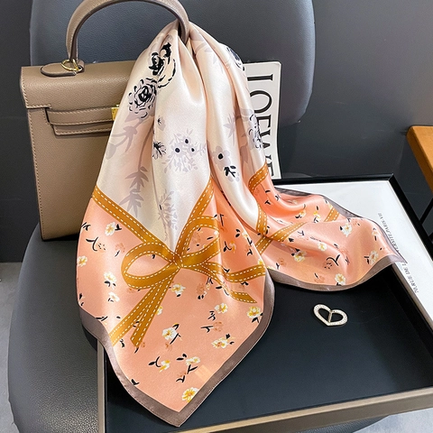 Donna 100% Raso Di Gelso Sciarpa Quadrata Stampa Floreale Patchwork Elegante Versatile Ufficio Foulard Leggero
