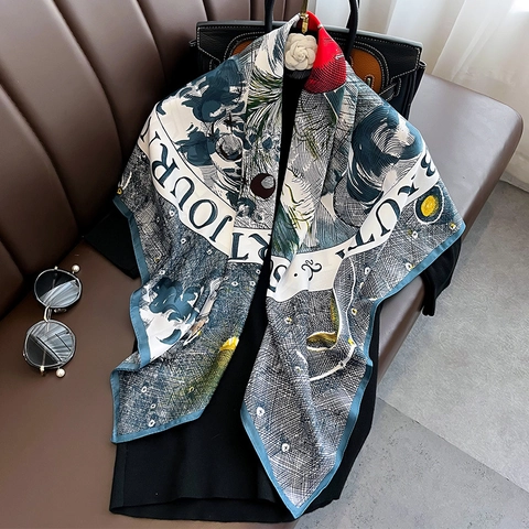 Grote Vierkante Sjaal Omslagdoek Polyester Satijn Retro Boho Print Zon Maan Hemels Dames Zacht Licht